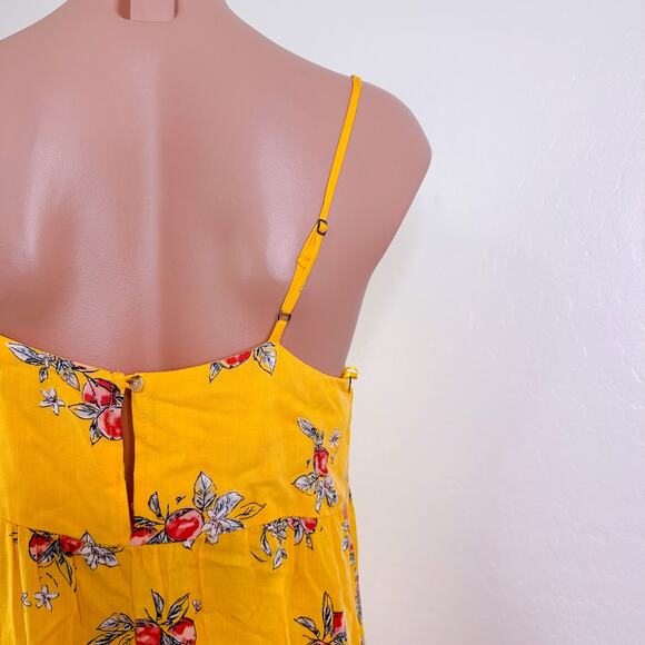 Floral Sleeveless Square Neck Spaghetti Strap Tunic Mini Dress Gold Yellow S NWT - Picture 8 of 12